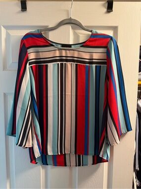 Women's Striped Boatneck Blouse - Blue/Red/Turquoise